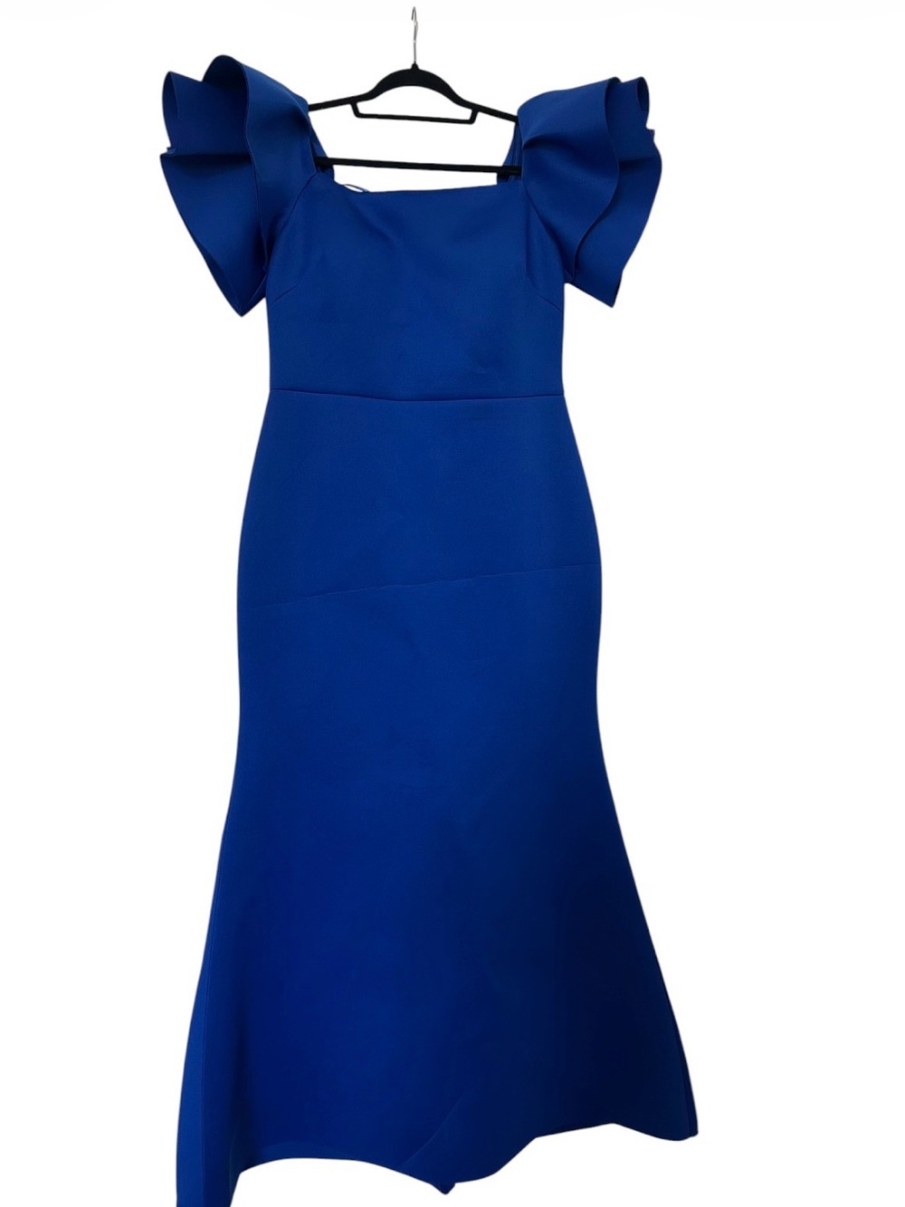Eliza J Ruffle off the shoulder mermaid gown in cobalt blue